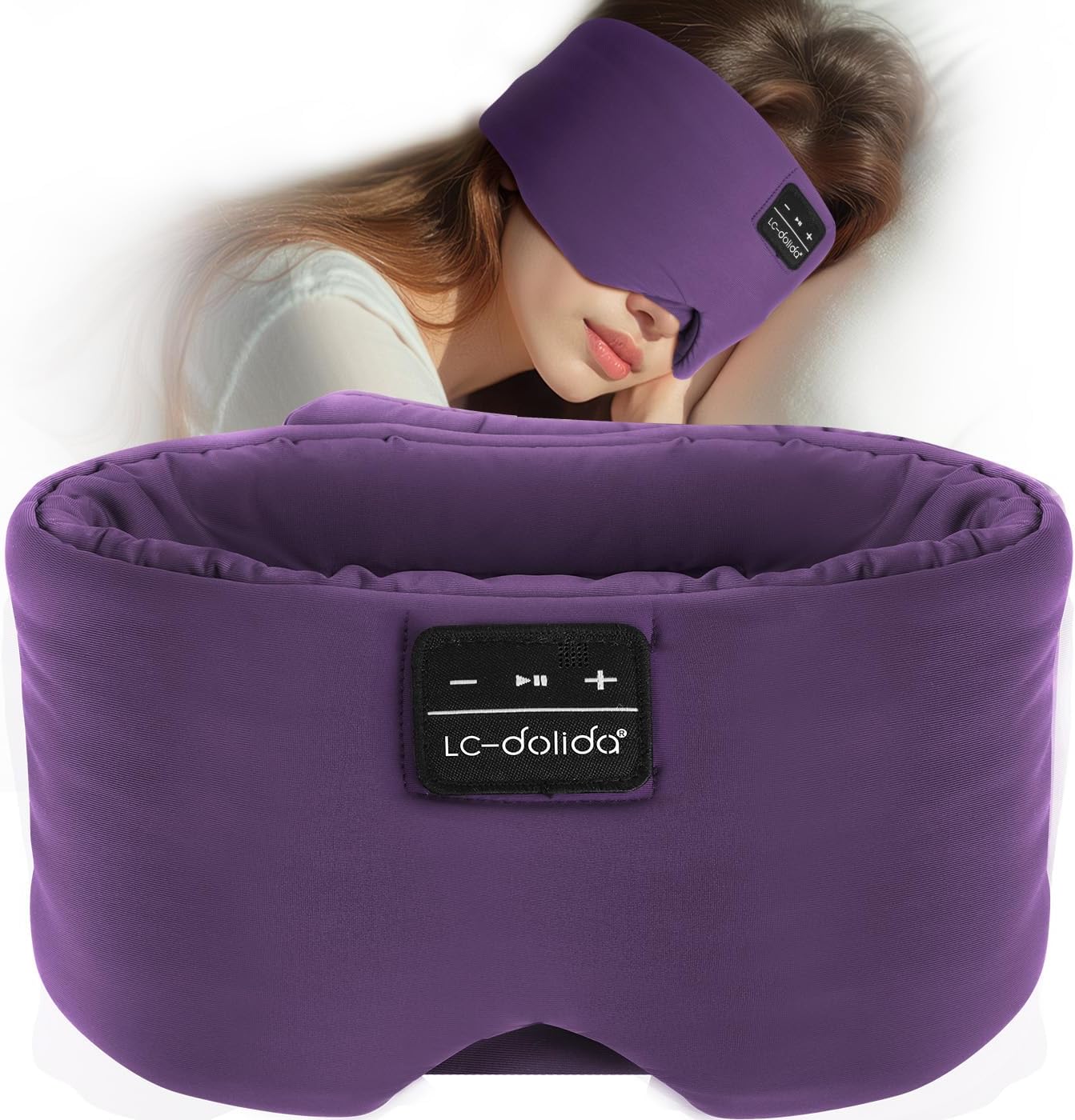 LC-dolida Upgraded Wider Sleep Mask with Headphones, Wireless Sleep Headphones Soft Eye Mask with Bluetooth Earphones for Sleeping Travel Relax Nap,100% Blackout Bluetooth Eye Masks for Women & Men