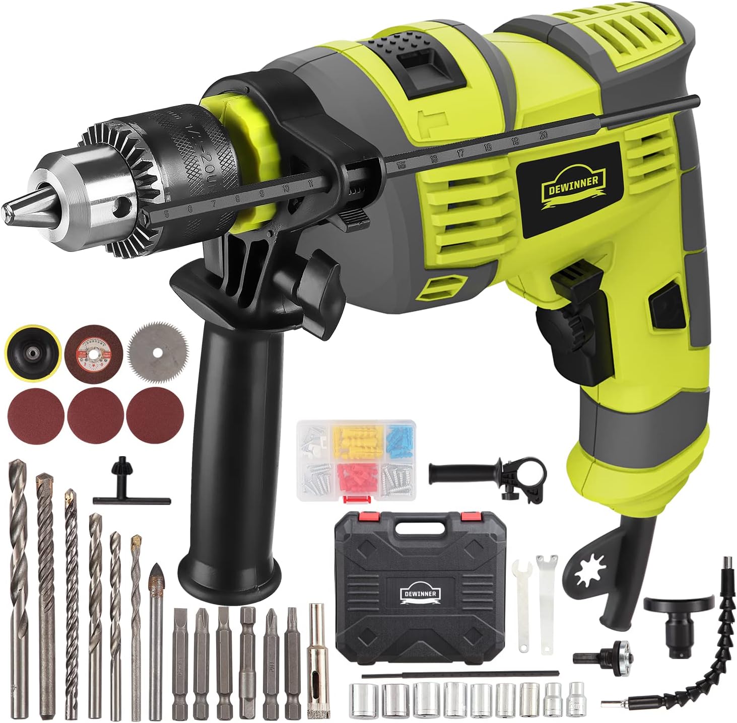 Hammer Drill, 710W Electic Corded Impact Drill, 13mm Metal Chuck, 0-3300RPM, Powerful Variable Speed Drill for Drilling in Steel…