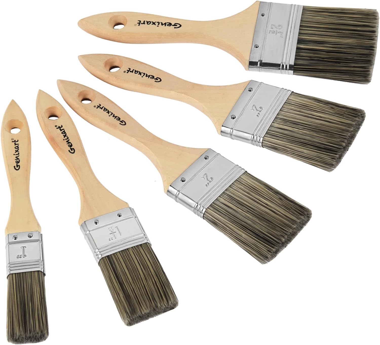 Double Thick Chip Paint Brush Set, Wood Stain Brushes for Painting Walls and Fence Staining, Wooden Handle Masonry Paintbrush for Varnish, Paste, Gesso and Limewash (5 Pack Assorted Sizes)
