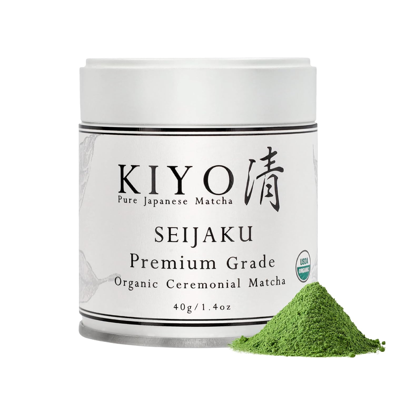 Kiyo Matcha Premium Grade Seijaku Organic Ceremonial Matcha - Pure Japanese First Harvest USDA Organic Ceremonial Grade Matcha Green Tea Powder from Japan (40g/1.4oz)