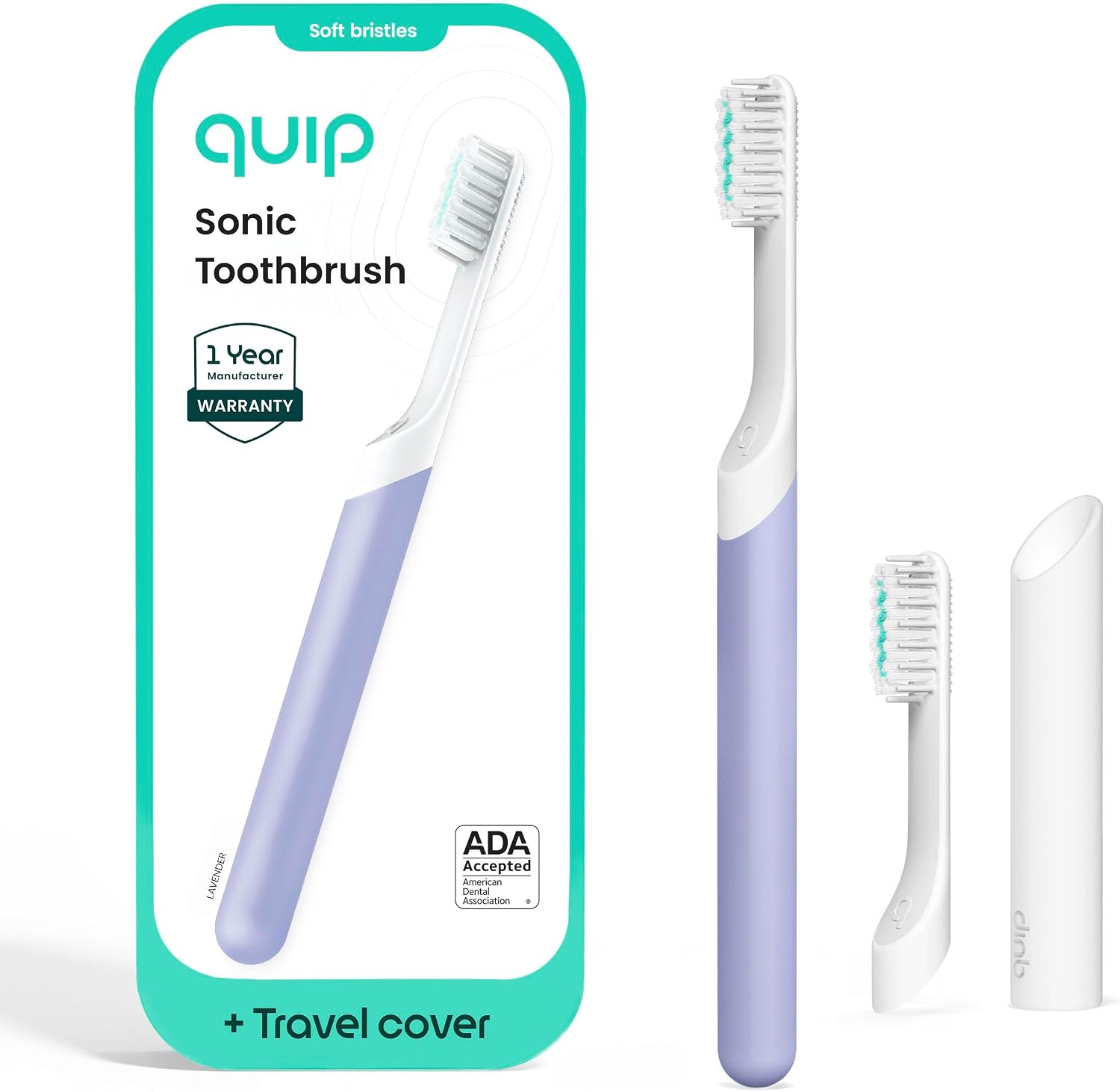 Quip Sonic Electric Toothbrush for Adults, Extra Brush Head, Lavender