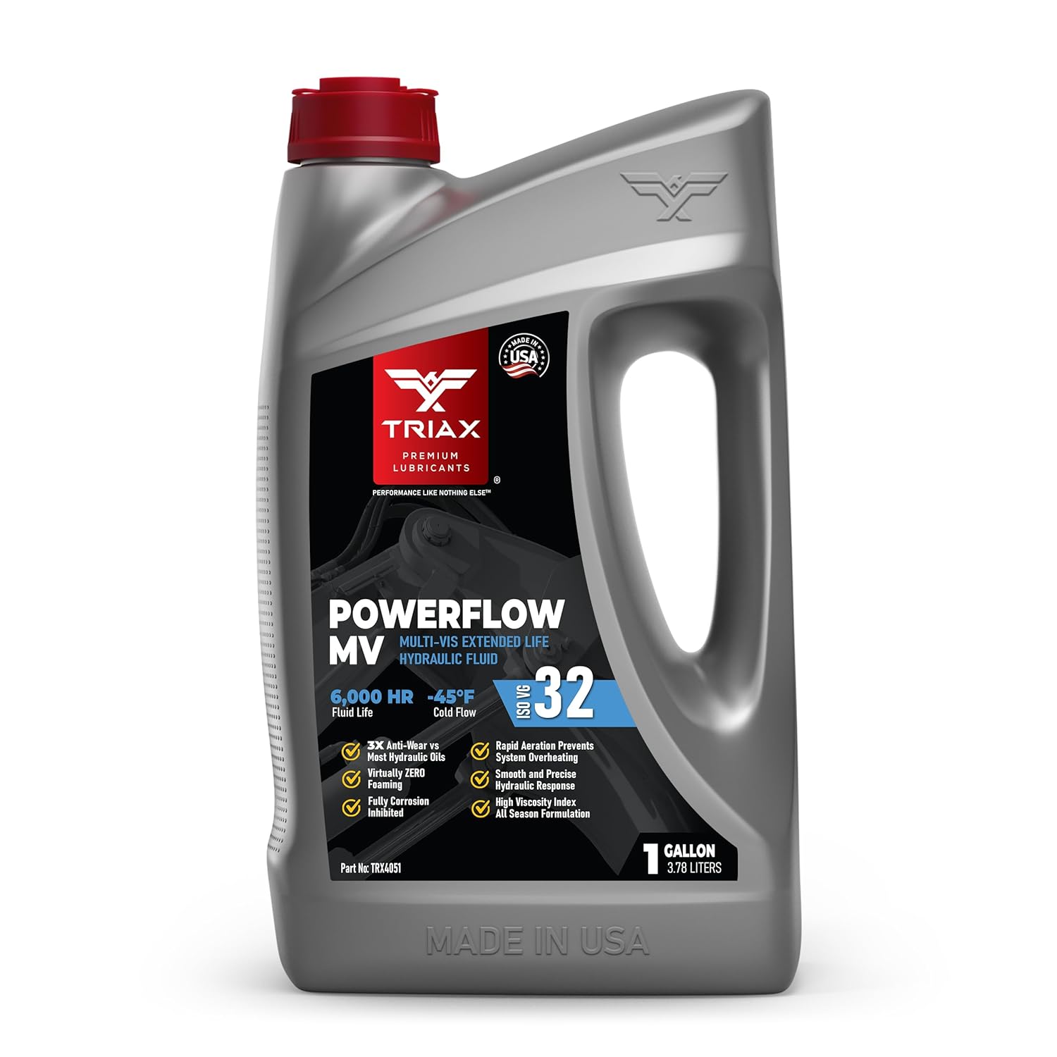 TRIAX Powerflow MV 32 Hydraulic Oil, 6000 Hour Extended Life, Double Anti-Wear, True All Season, -40 F Pour Point (1 Gallon)