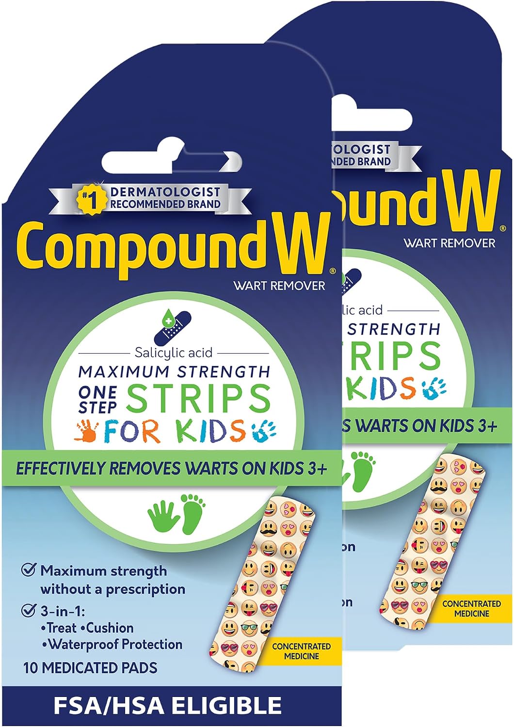 Compound W Wart Remover for Kids, Wart Removal Strips with Salicylic Acid, 10 Count, Pack of 2