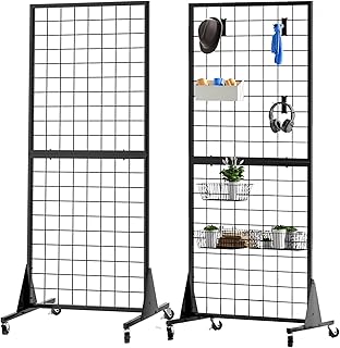 2-Pack 2'x5.5' Ft Gridwall Panel Display Stand Heavy Movable Floorstanding Grid Wall Panels Retail Display Rack Craft Show Wire Grid Wall with T-Base 2-Pack Black