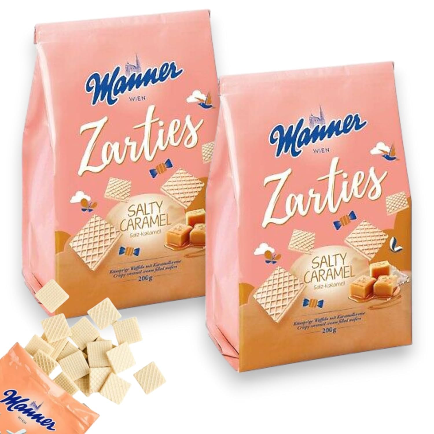 Manner Original Zarties Salty Caramel Wafer - Delicious Austrian Wafer Cookies with Creamy Caramel and a Hint of Salt - Manner Wafers Ideal for Home, Office, & On-the-Go - 2 Pack