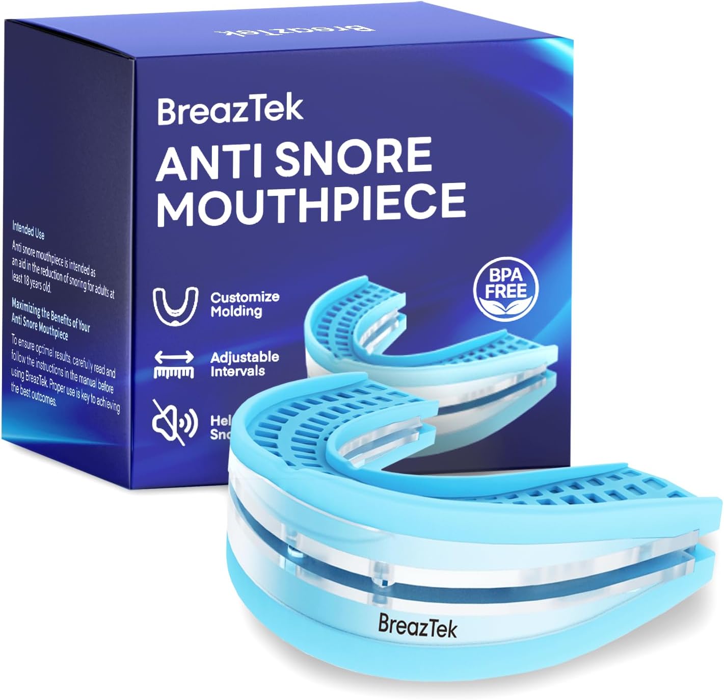 Anti Snore Mouthpiece: FDA-Cleared Snoring Aid - Adjustable Intraoral Device Designed to Help Reduce Snoring for Men and Women (Pack of 1)