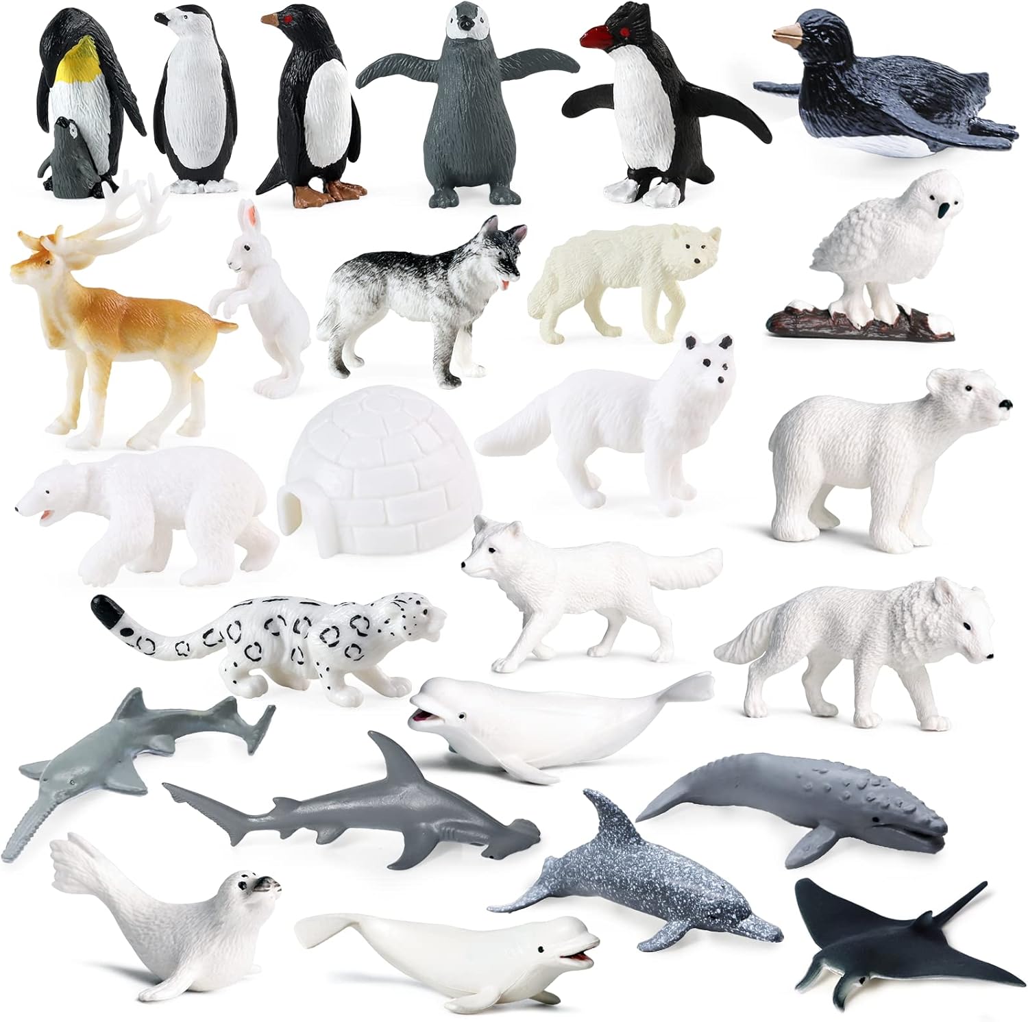 SIENON 26Pcs Arctic Antarctic Ocean Sea Animal Figures, Mini Plastic Polar Animal Figurines, Penguin Polar Bear Snowy Owl Under the Sea Life Figures Birthday Cake Topper Easter Egg Filler