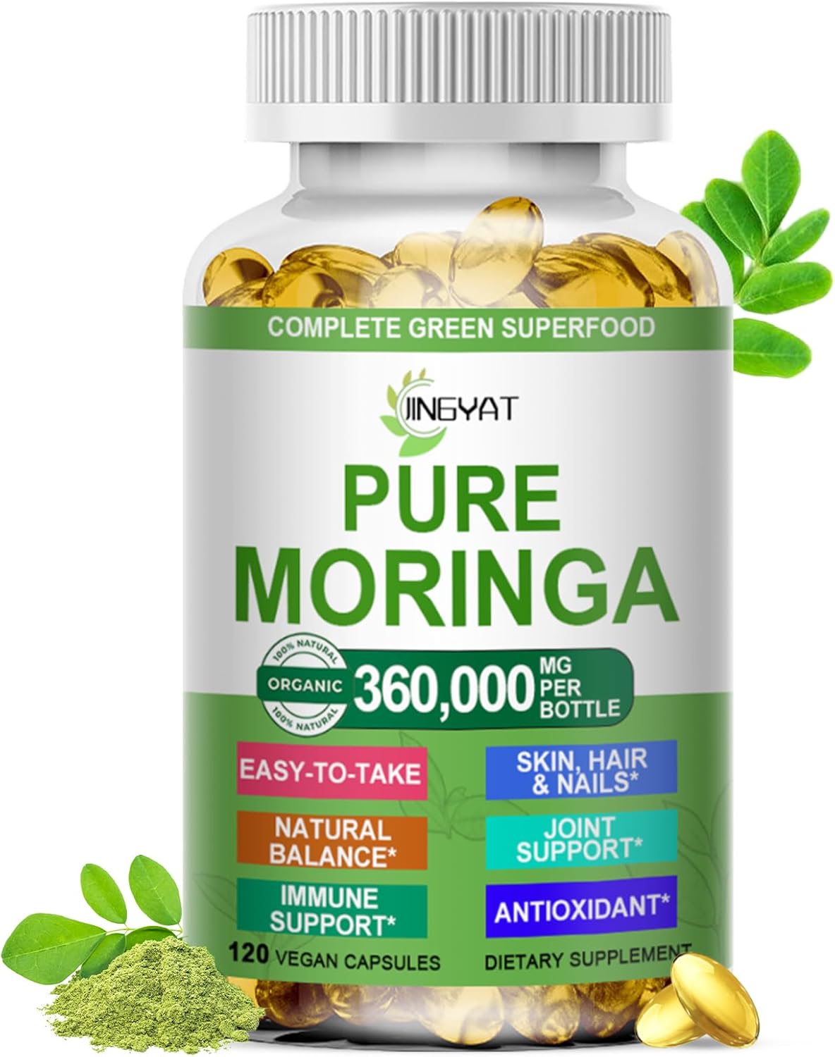 Moringa Softgels, Organic Pure Moringa Oleifera Leaves Extract for Energy, Skin, Gut Health, Immune, Natural Antioxidant, High Potency Moringa Oil Than Moringa Powder, Non-GMO, 60 Serving