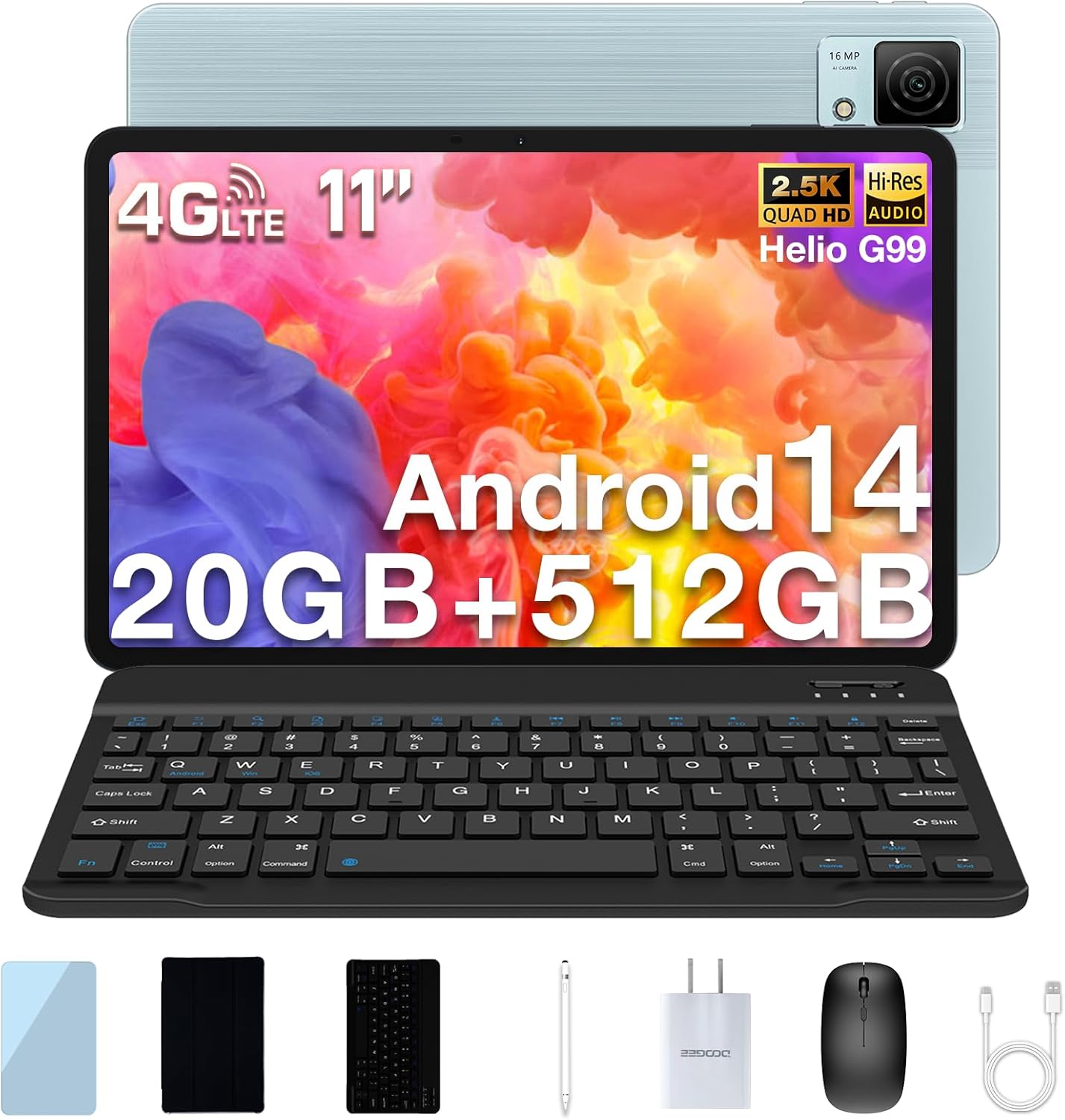 DOOGEE T40 VIP Android Tablet,20GB+512GB/2TB Expand,11" 2.5K Helio G99 Octa-core Tablet,Android 14 Tablet with Keyboard,IPS 1600x2560 Display Gaming Tablet,4G LTE Cellular Tablet with Case Mouse