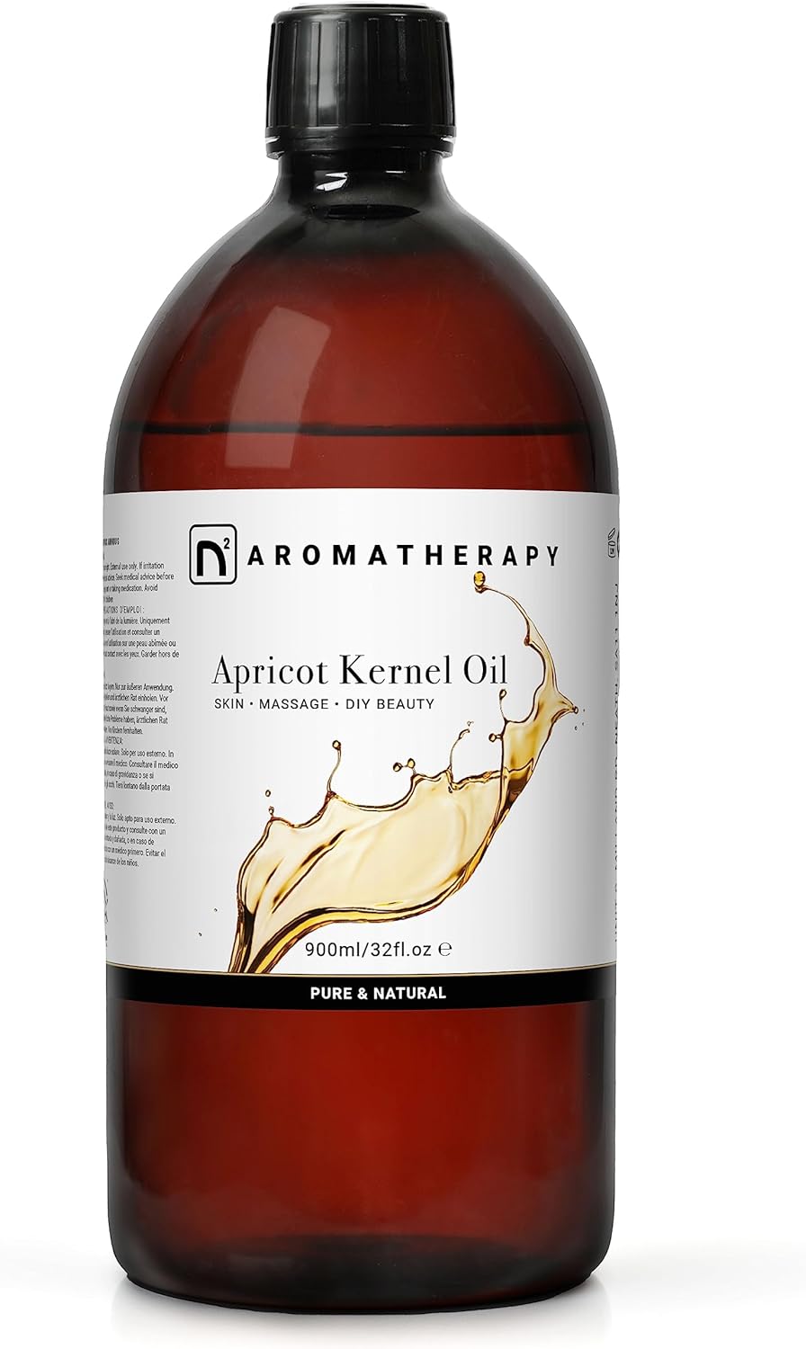 n2 Aromatherapy Apricot Oil - 900ml - for Hair, Skin, Massage, Face, Body - Natural Skin Care, Carrier Oil, DIY Beauty and Aromatherapy
