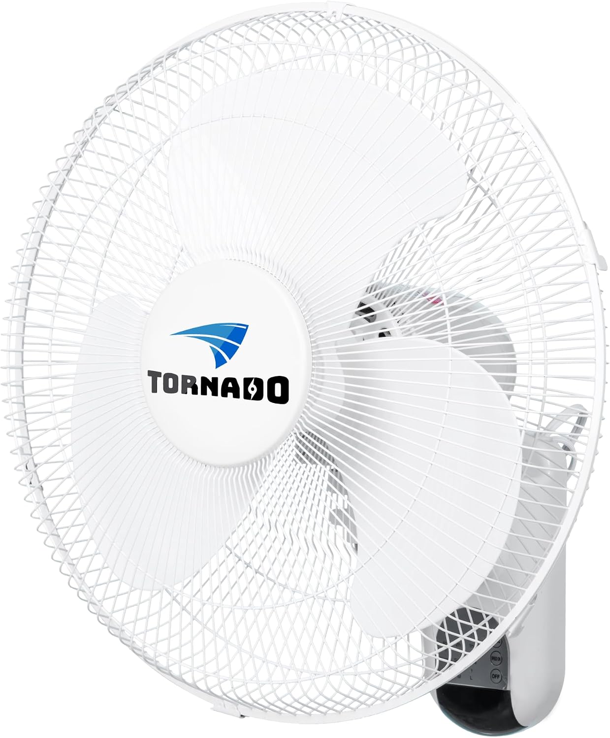 Tornado 16 Inch 3 Speed Oscillating Wall Mount Fan for Home, Remote Control Included, Adjustable Tilt 2650 CFM 6 FT Cord UL Safety Listed, White