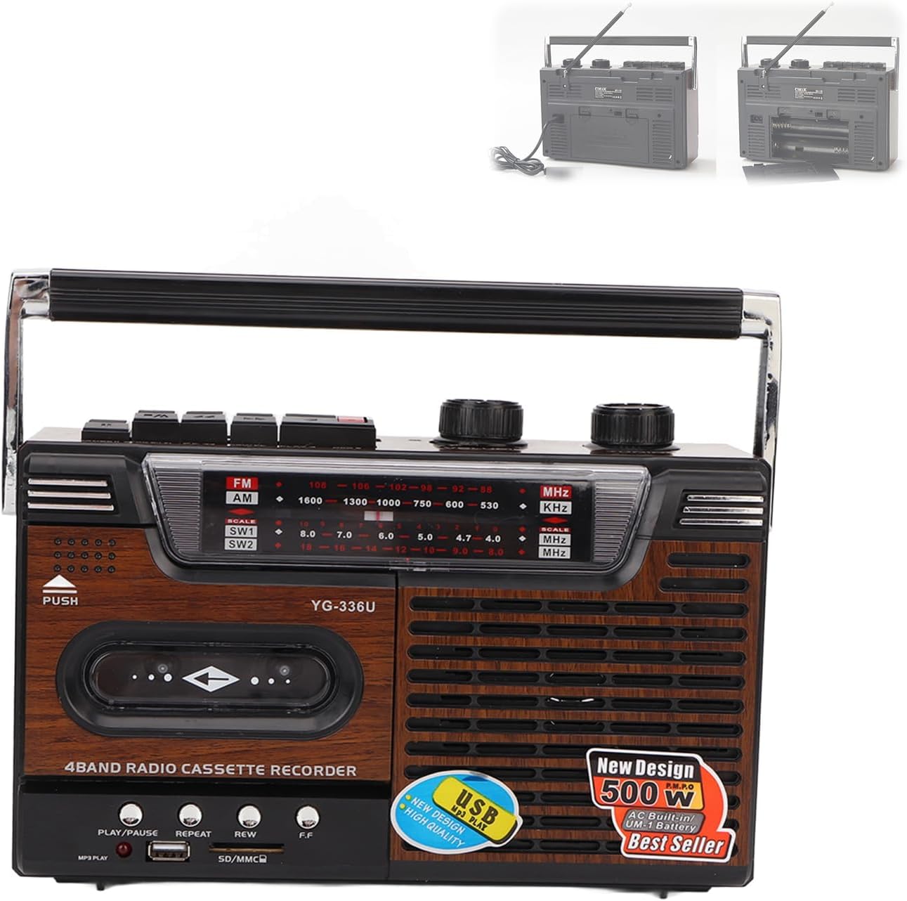 Cassette Player, Retro Boombox Cassette Player AM/FM/SW1/SW2 Radio Portable Recording Boombox, Support Storage and USB, with Earphone Jack and Big Speaker(UK)