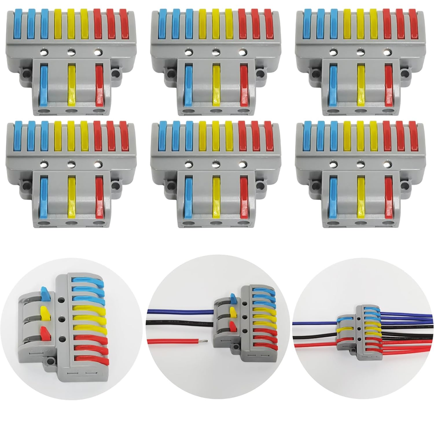 Compact Wire Connectors, CTRICALVER 6 pcs Compact Splicing Connectors, Lever Nut Assortment Conductor, 3 In 9 Out Electrical Connectors Blocks with 18 pcs screws