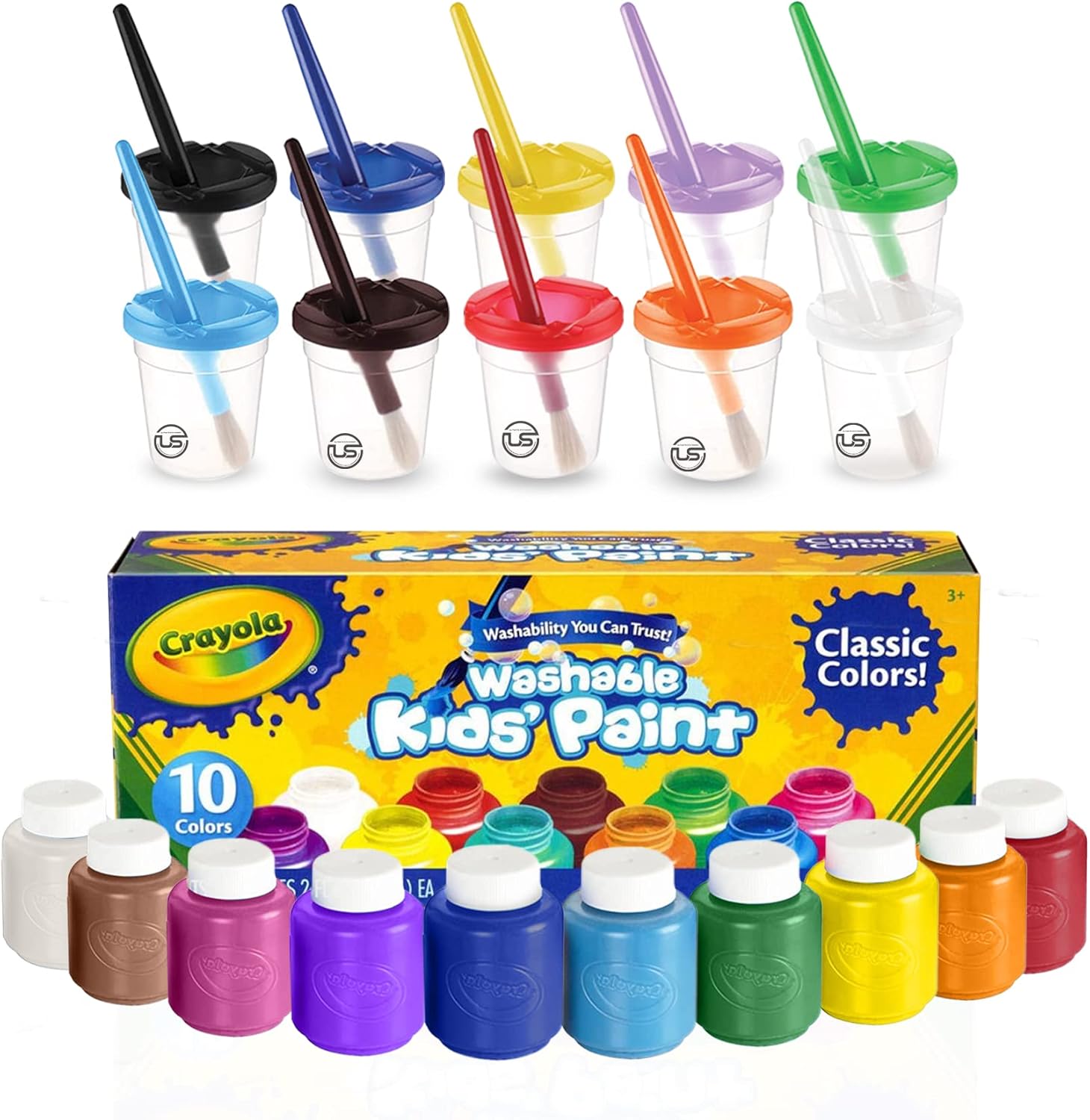 The Mega Deals Kids Painting Set, Washable Paint for Kids with Paint Cups and Toddler Paintbrushes, Non Toxic Washable Finger Paints 2 oz Each, Gifting Bundle Toddler Painting Supplies