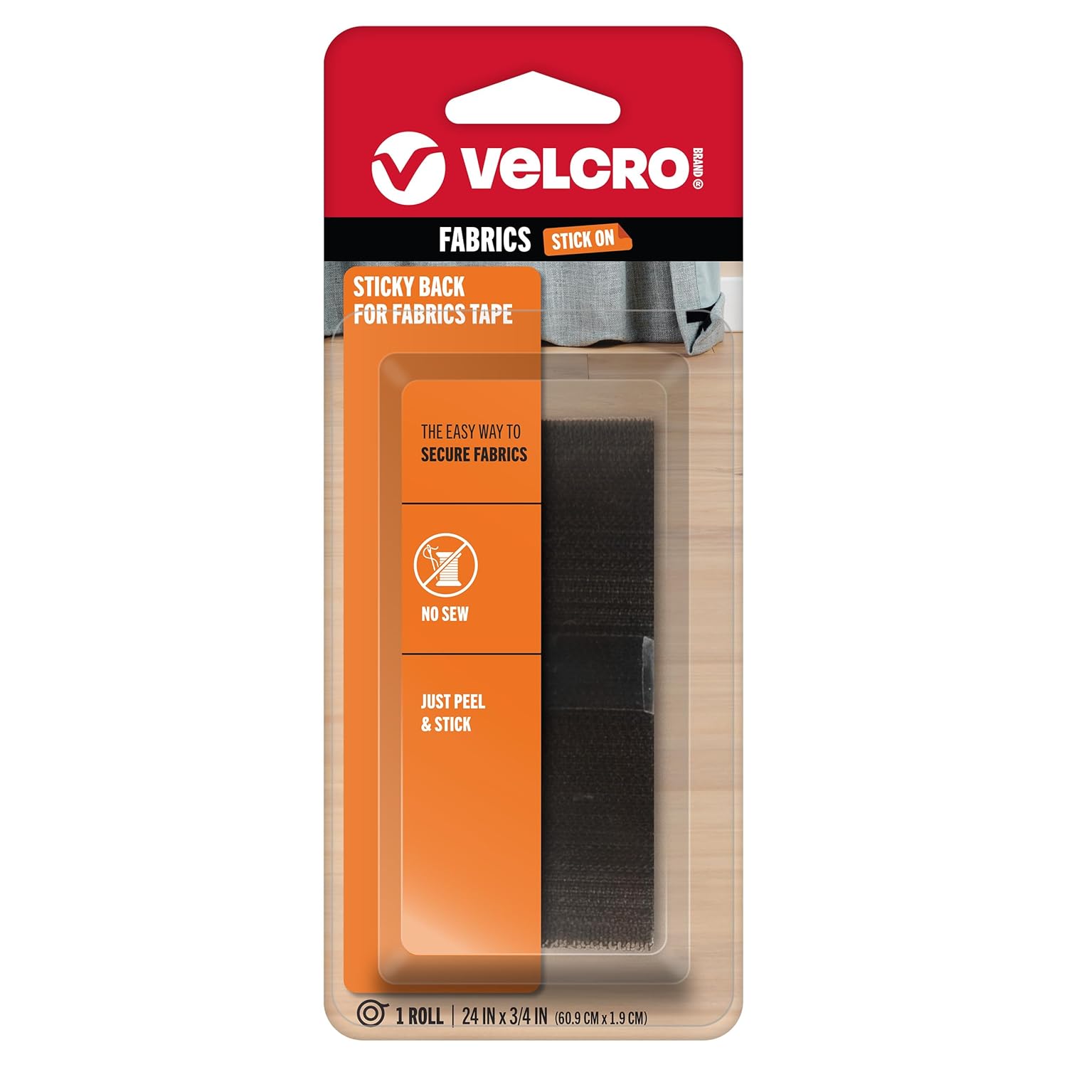 VELCRO Brand Sticky Back for Fabrics | 24" x 3/4" Tape with Adhesive | No Sewing Needed | Cut Strips to Length Permanent Bond to Clothing for Hemming and Closures