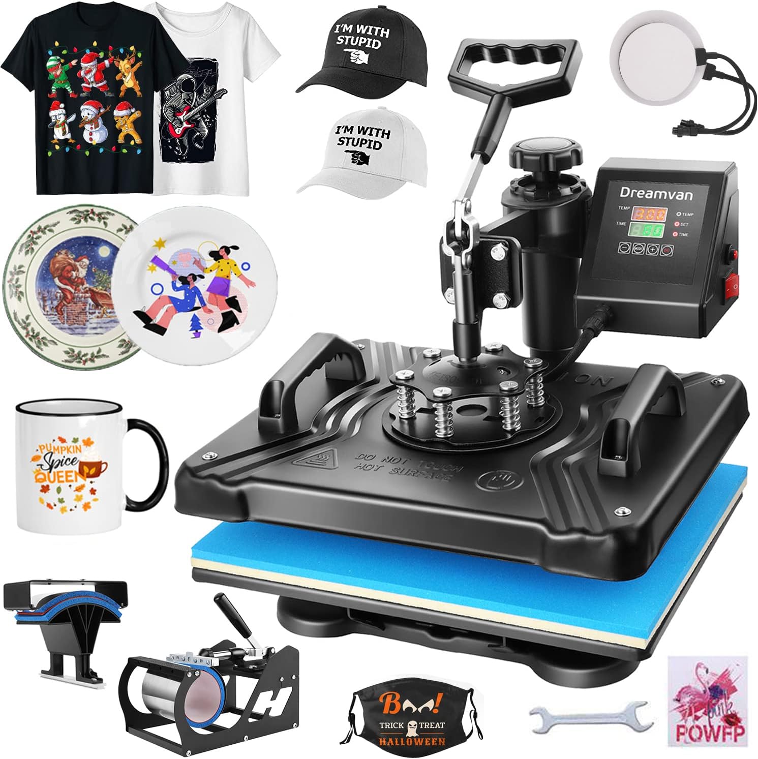 WHUBEFY Heat Press,5 in 1 Tshirt Printing Machine 15"x12" Digital Industrial Heat Transfer Machine,Sublimation Heat Press Machine for T Shirts/Mug/Cap/Plate/DIY