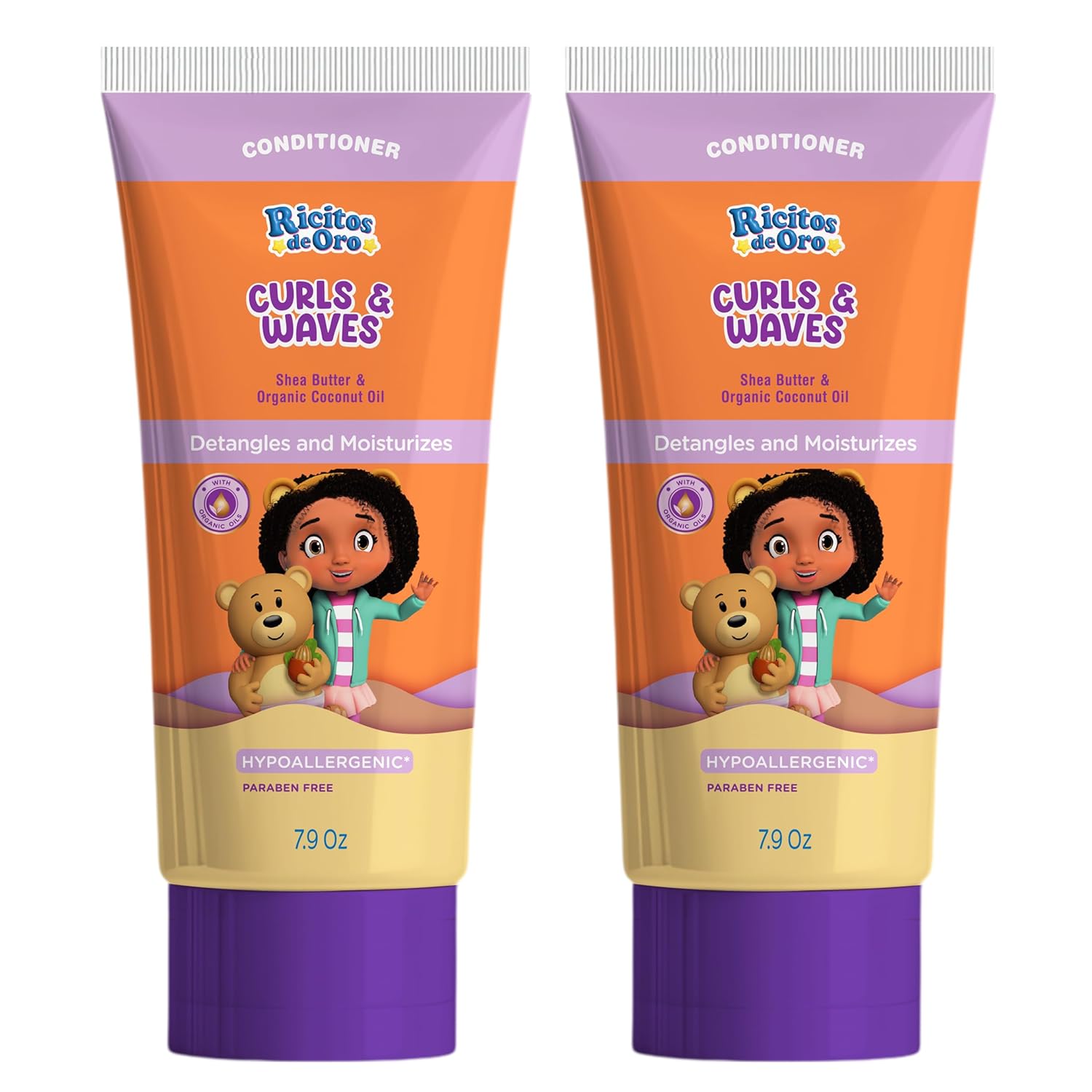 Ricitos de Oro Curl Conditioner: Hydrates Curls, Enhances Natural Patterns, Safe for All Hair Types, Keeps Curls Defined, Doesn't Weigh Down, Baby Hair Products, Kids Conditioner, Size 7.9 Oz, 2-Pack