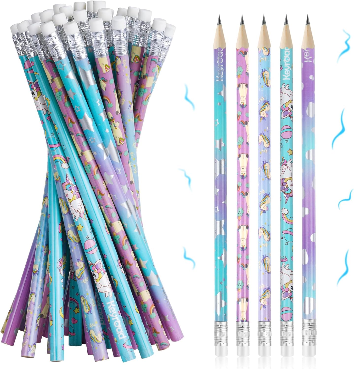 Vicloon Scented Pencils, 32pcs Cylinder Wood Pencils, Fruity Pencil Graphite Pencil HB Pencil with Unicorn Elements for School Stationery Party Reward Supplies (Unicorn)