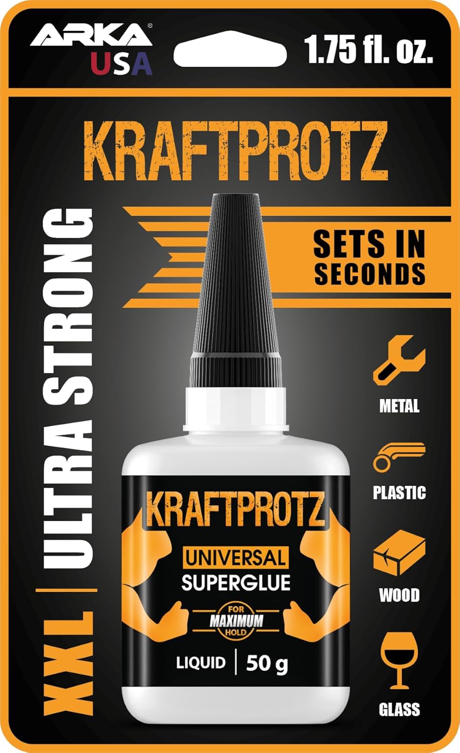 Super Glue All Purpose – 50 g / 1.75 oz – Extra Strong Instant Bond for Plastic, Wood, Metal & Glass – Waterproof & Heat Resistant Adhesive for Everyday Repairs – KRAFTPROTZ