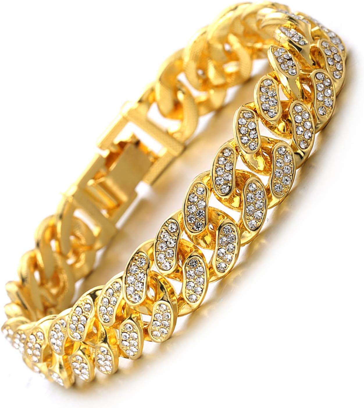 HALUKAKAH Cuban Link Chain for Men Iced Out,15MM/20MM Men's Gold Chain Miami 18k Real Gold Plated/Platinum White Gold Finish Choker Necklace Bracelet,Full Cz Diamond Cut Prong Set,Gift for Him