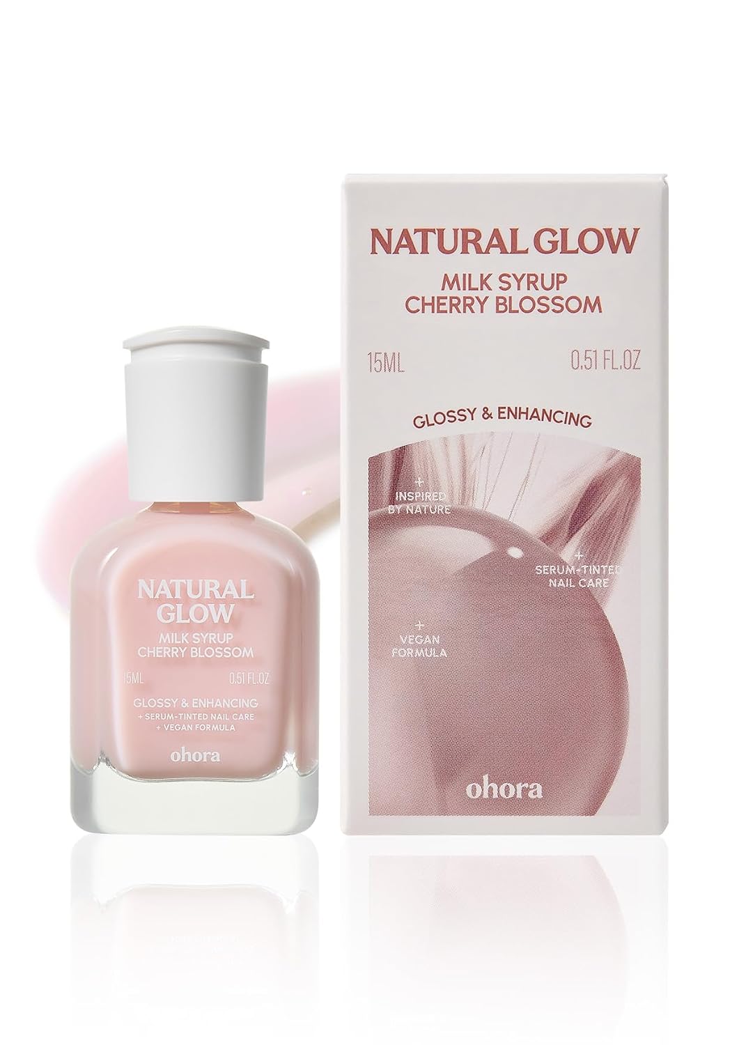 ohora Natural Glow Milk Syrup Nail Strengthener (Cherry Blossom) - Tinted Nail Hardener for Brittle, Damaged Nails, Quick-Dry Glossy Finish, Nail Repair & Growth, 15 mL