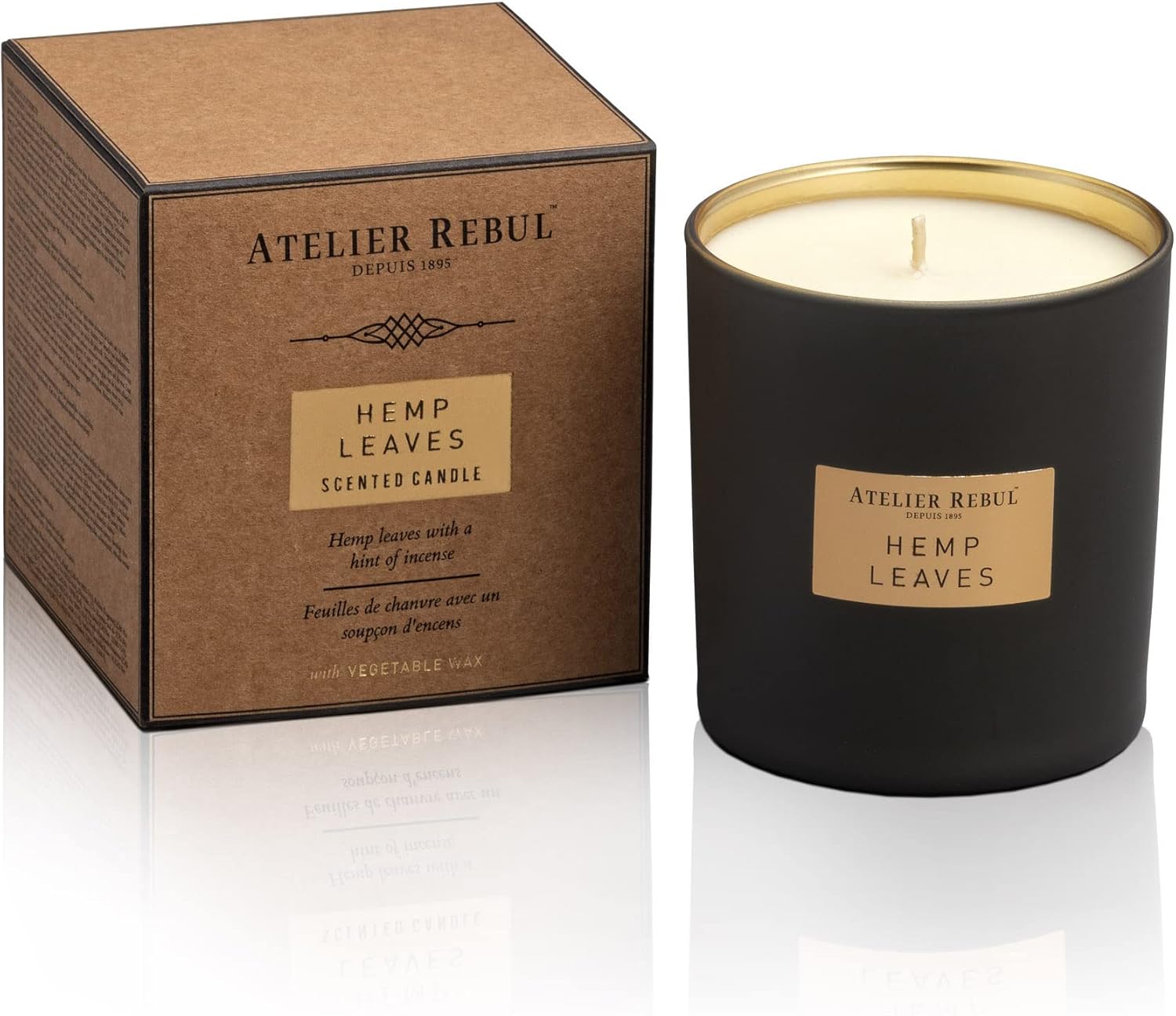 Atelier Rebul Hemp Leaves Scented Candle 210g - Natural Earthy Aroma, Long-Lasting Burn, Eco-Friendly Soy Wax, Ideal for Relaxation & Home Ambiance, Stylish Design