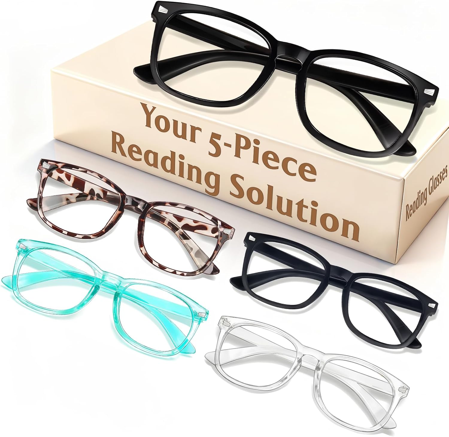 CHEERS DEVICES Reading Glasses for Women Men, Eyeglasses, Blue Light Readers for Men Women, Computer Eye Glasses, Cheaters - 5 Pair (1.5x)