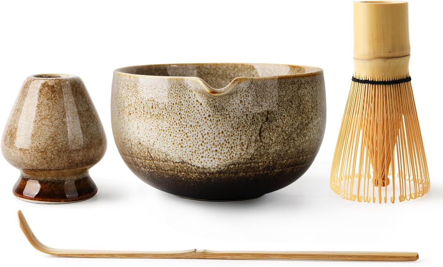 EOIMS Japanese Matcha Tea Set,Ceramics Match Bowl with Spout,Included Handmade Ceramic Whisk Holder, Matcha Whisk (Chasen) and Scoop,Perfect Matcha Ceremony Kit for Traditional Tea Ceremony