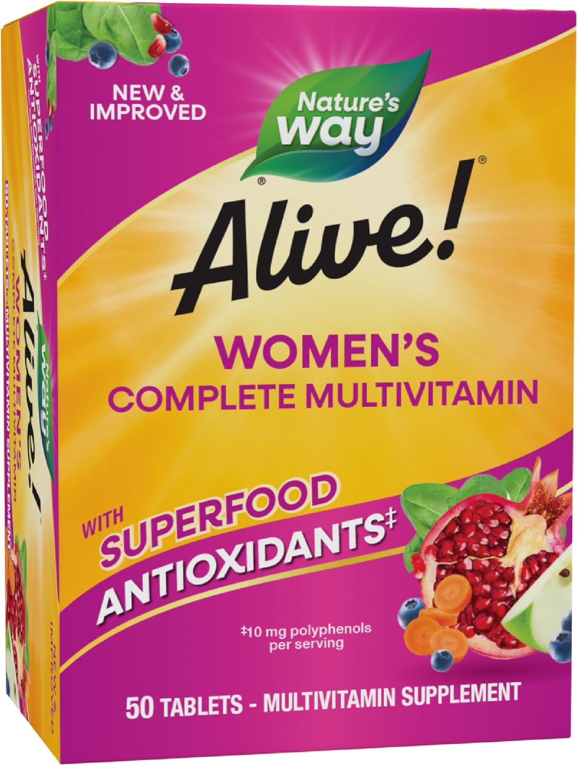 Nature's Way Alive! Daily Complete Multivitamin for Women, Supports Energy Metabolism, Hair, Skin & Nails*, B-Vitamins, Superfood Antioxidants, 50 Tablets (Packaging May Vary)