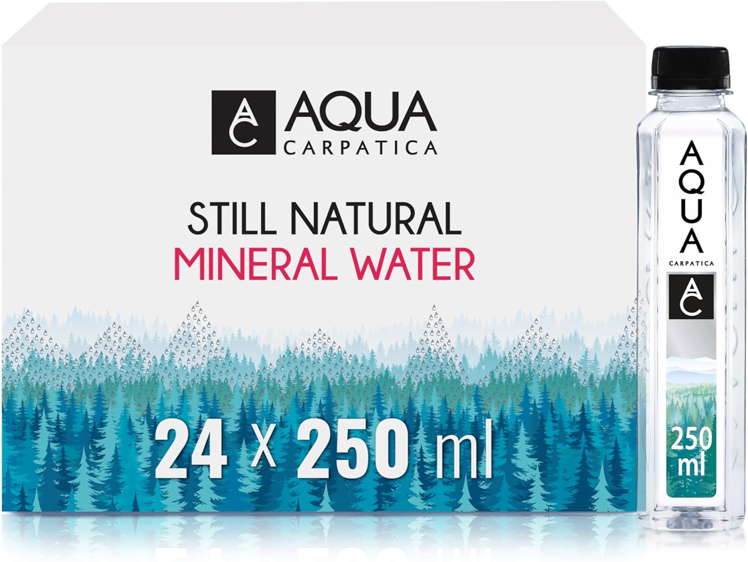 AQUA Carpatica 250ml x 24 Pure Natural Still Mineral Water - 24-Pack Bottled Water, Virtually Nitrate Free, Low Sodium, Naturally Alkaline, Natural Electrolytes, Premium Multipack 100% Recyclable