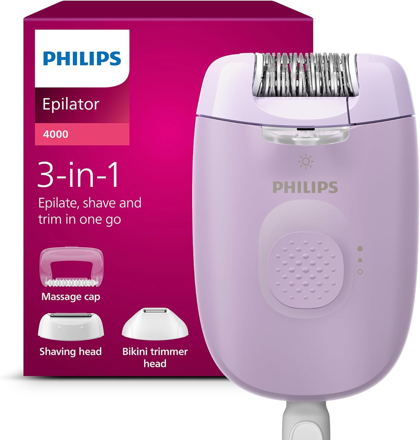 Philips Epilator Series 4000, Corded Epilator for Body and Bikini, Epilate, Shave and Trim, Hair Removal Device for Women, Model BRE257/00