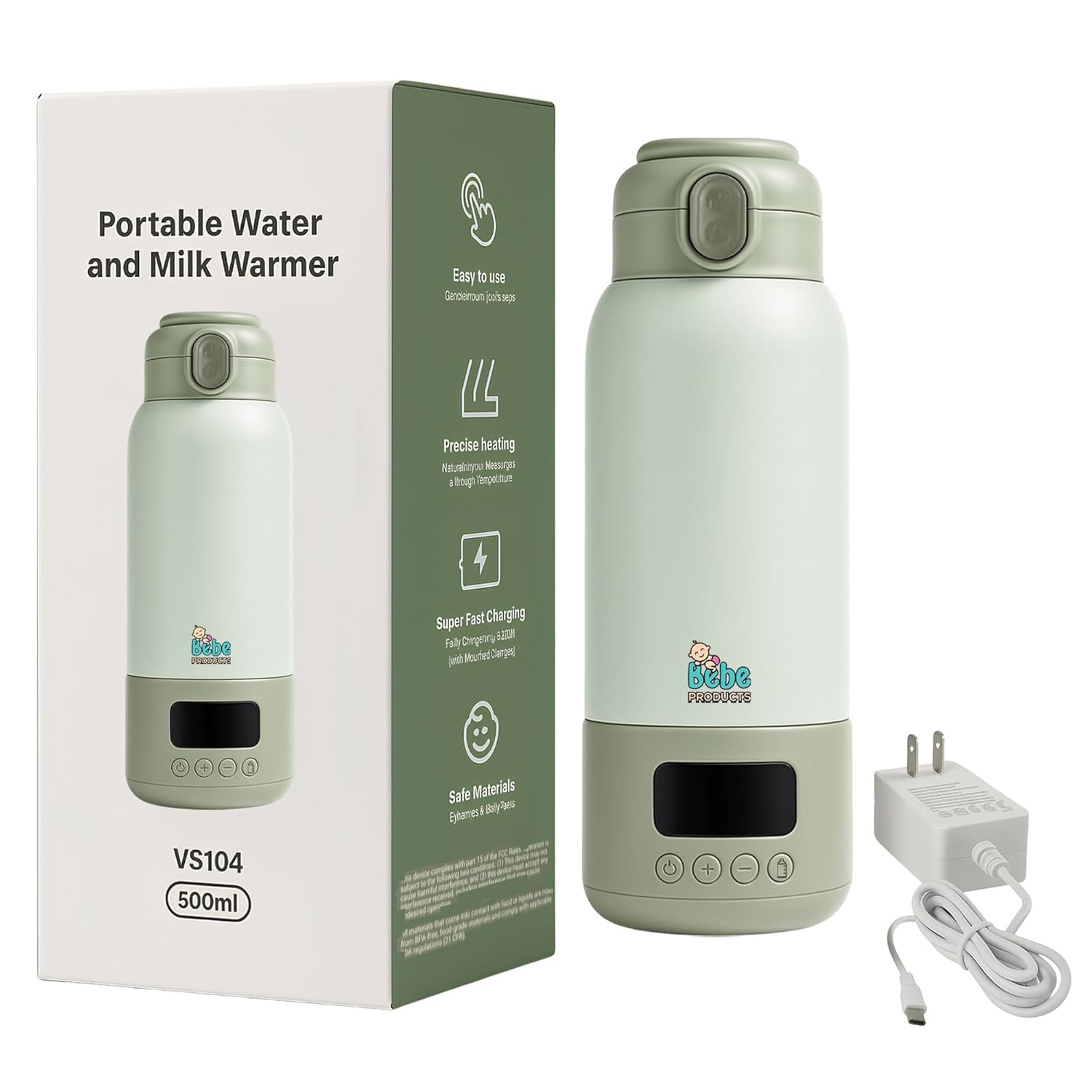 Portable Bottle Warmer for Travel – Green, Fast Heating Baby Milk Warmer with Precise Temperature Control, 500ML Large Capacity – Ideal for Car, Outdoor, and On-The-Go Use