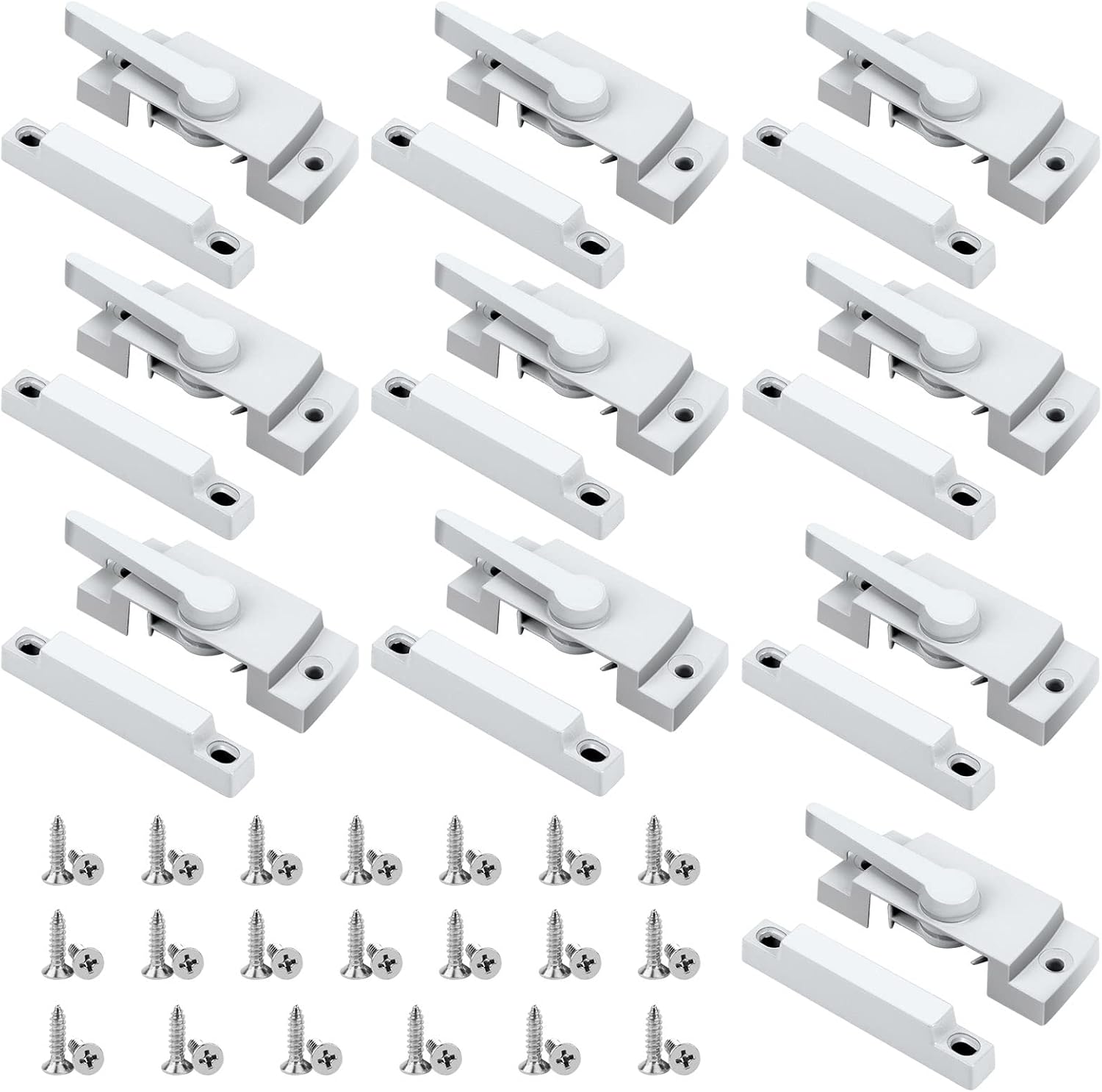 Window Sash Locks, 10 Pack Cam Action White Window Locks, Window Latches with Keeper Diecast, Sliding Window Parts, Replacement Sash Locks for Sliding Windows Double Hung Windows