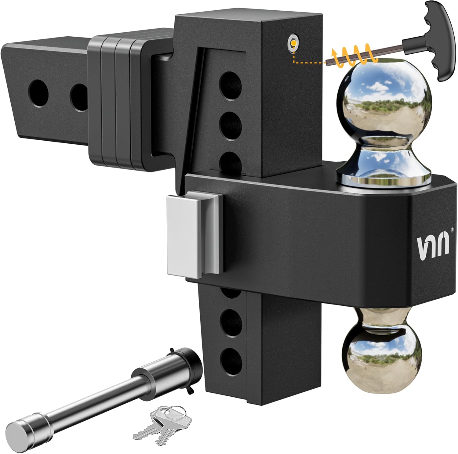 VNN Drop Hitch 2.5 Inch Receiver, Dual-Ball(2'', 2-5/16''), Fits 2.5 Hitch Receiver, 6 Inch Drop Hitch, 18,500 LBS GTW-Drop Hitch for Trucks, Heavy Duty Solid Ball Mount, Black, VN0006