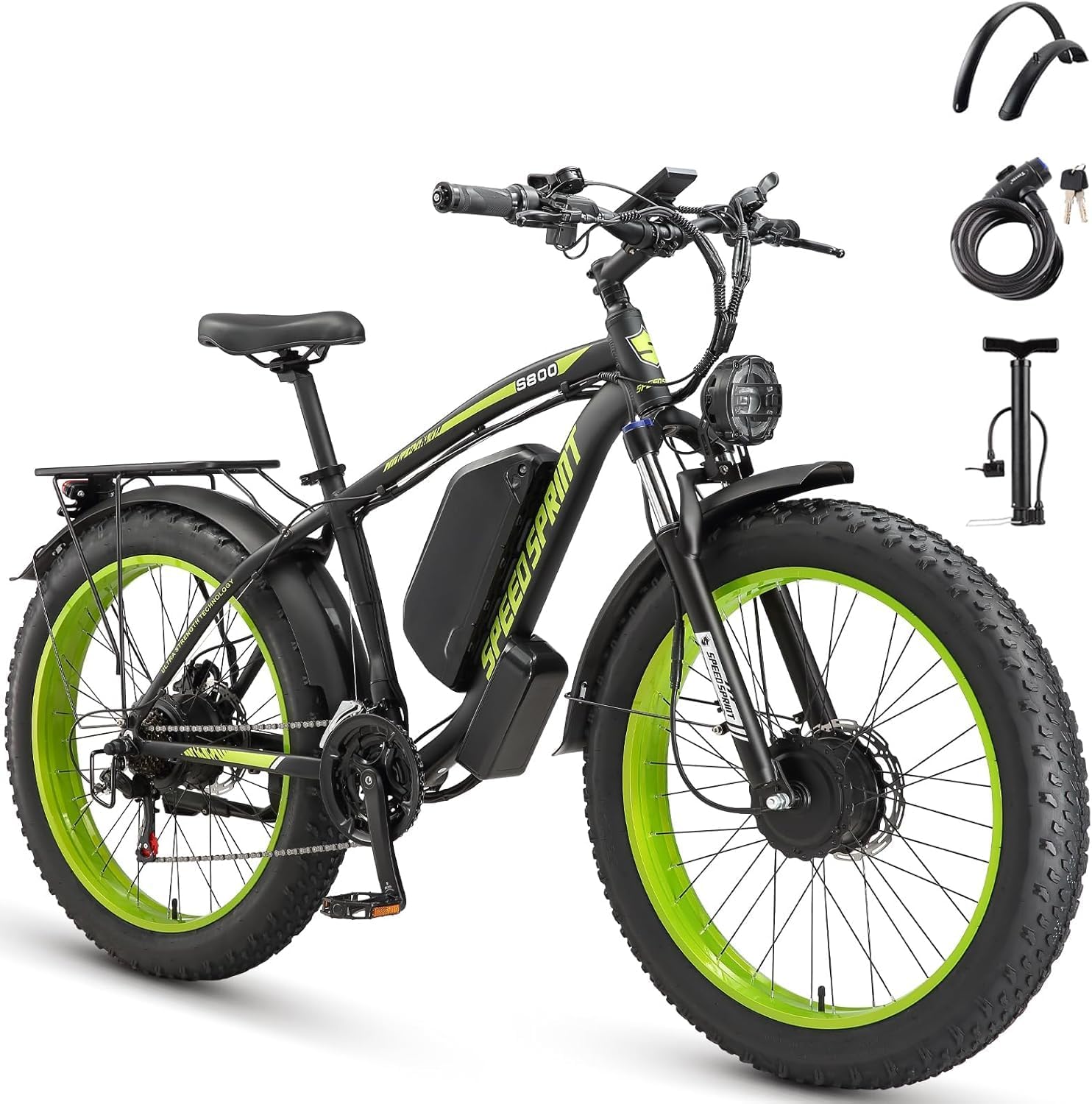Peak 4000W Dual Motor Electric Bike for Adults 35 MPH 48V23Ah Removable Battery Max 40-100 KM E Bicycles 26 * 4" Fat Tire Ebike Shamano 21 Speed All Terrain for Mountains Snow Sand Road