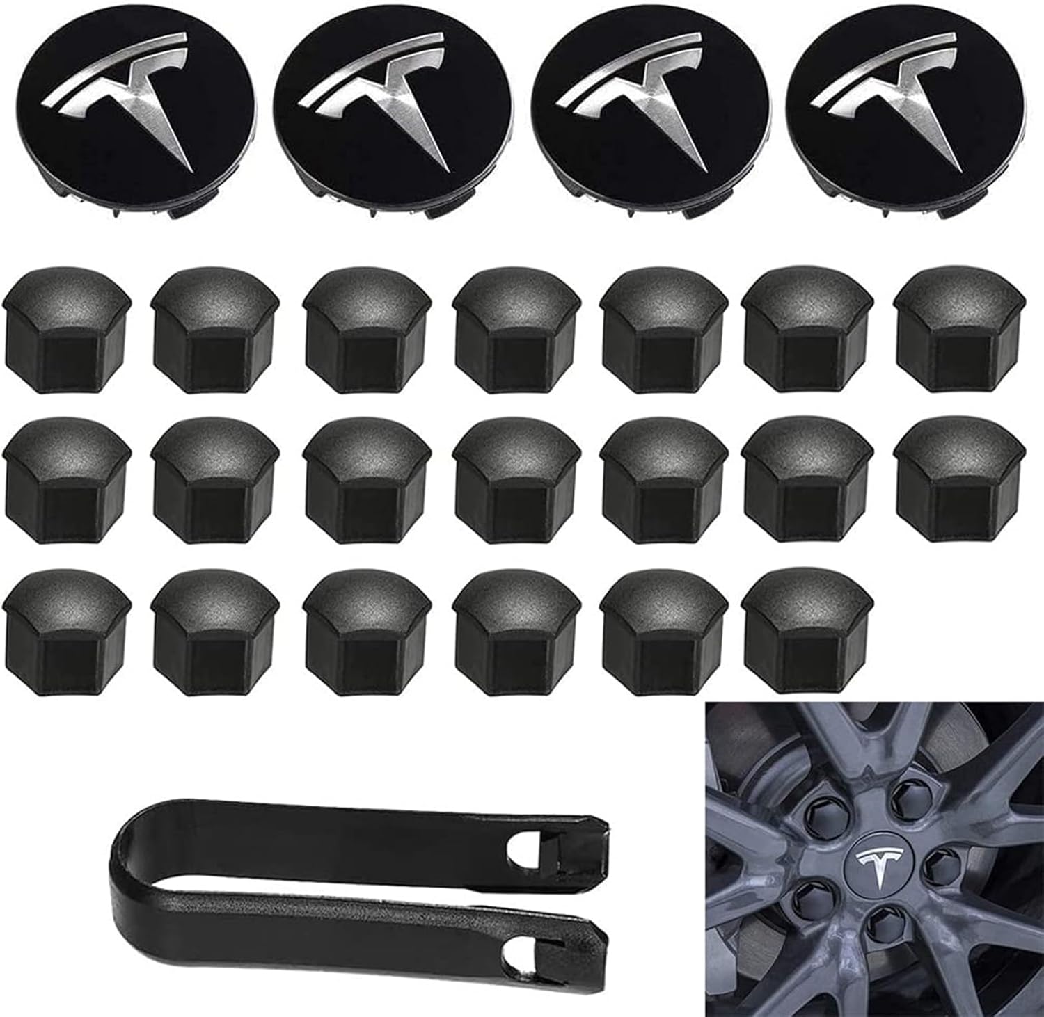 Aero Wheel Cap Kit,Wheel Lug Nut Covers Model 3 Wheel Cap kit with Tesla Logo Hub Center Cover Nut Cover Caps For Tesla Model 3 Model Y