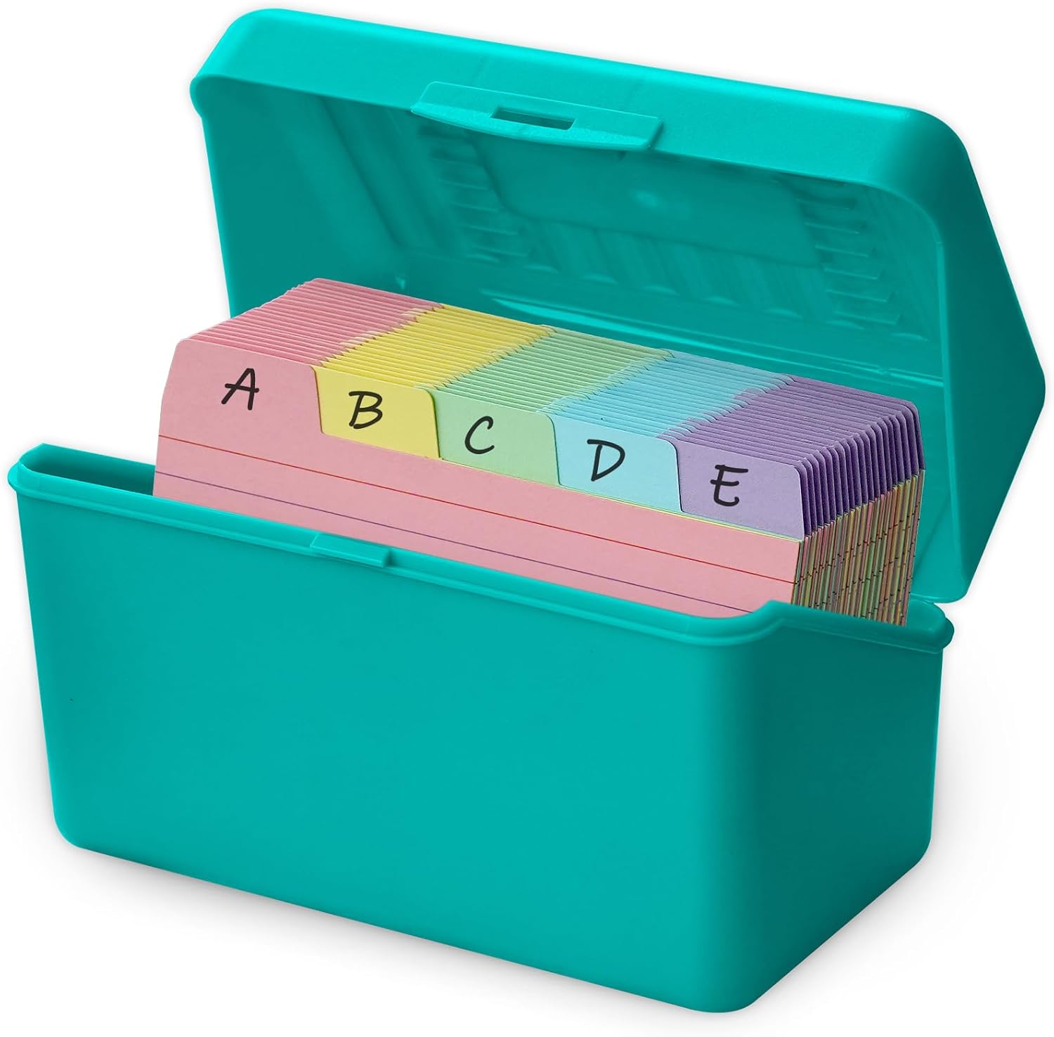 Olivo 3x5 Index Card Holder Box with 100 Cards Dividers Tabs 3"x 5", Teal
