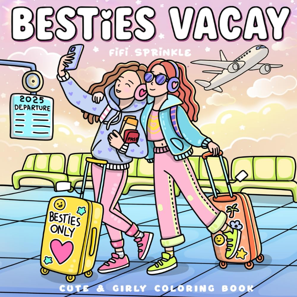 Besties Vacay: Cute and Fun Coloring Book for Adults and Teens Featuring Friendship Moments, Girly Vibes and Cozy Travel Activities