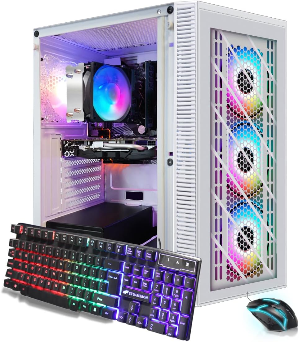 STGAubron RGB PC Computer Desktop, AMD Ryzen 7 5700G up to 4.6G, 16GB DDR4, 1TB SSD, WiFi 6 & BT 5.2, RGB Fan x4, RGB Keyboard & Mouse, Windows 11 Home