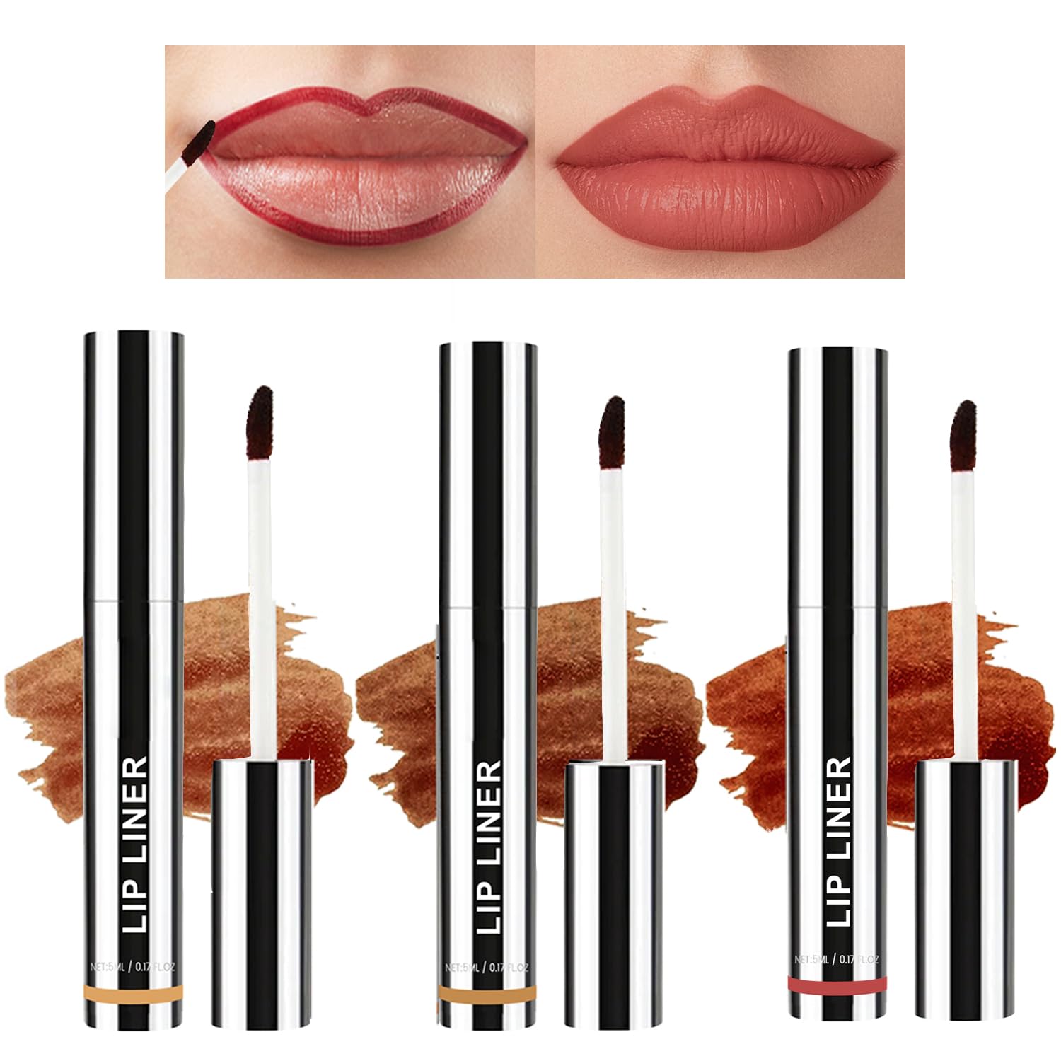 3PCS Peel Off Lip Liner, Lip Liner Tattoo Peel Off,Brown Long Lasting Lip Liner Stain,Matte Tattoo Lip Liner Stain Peel Off,Infused with Hyaluronic Acid & Vitamin E