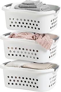 IRIS USA Laundry Basket 50L Large Plastic Hip Hold Hamper with Built-In Comfort Carry Handles, 3-Pack, 1.5 Bushel Hamper for Storage with Ventilation Holes for Closet Dorm Laundry Room Bedroom, White