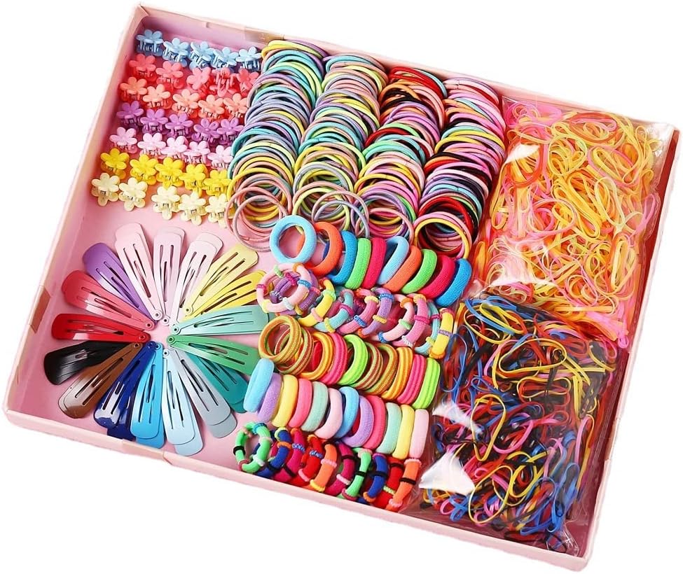 FRIUSATE 880 pieces Girls Hair Accessories, Flower Hair Clip Elastic Rubber Hair Ties Hair Clips for Girl