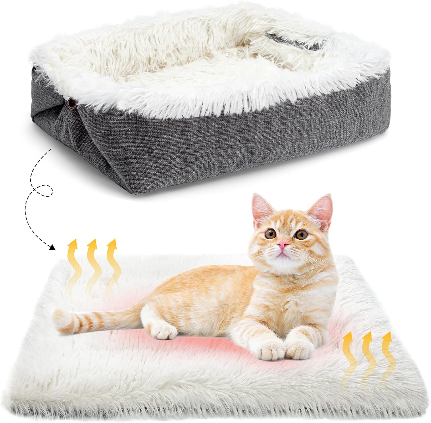 MAIYADUO Self Warming Cat Bed for Cats and Small Dogs, 42x36 cm Washable Foldable Convertible Cat Beds for Indoor Cats, Soft Plush Pet Blankets Cushion Mat