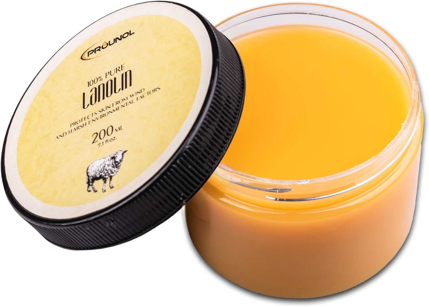 Prounol Lanolin Pure (Lanolin Anhydrous) 200ml - Pharmaceutical Purity - 100% Natural Cream for Hand and Foot Care, jar