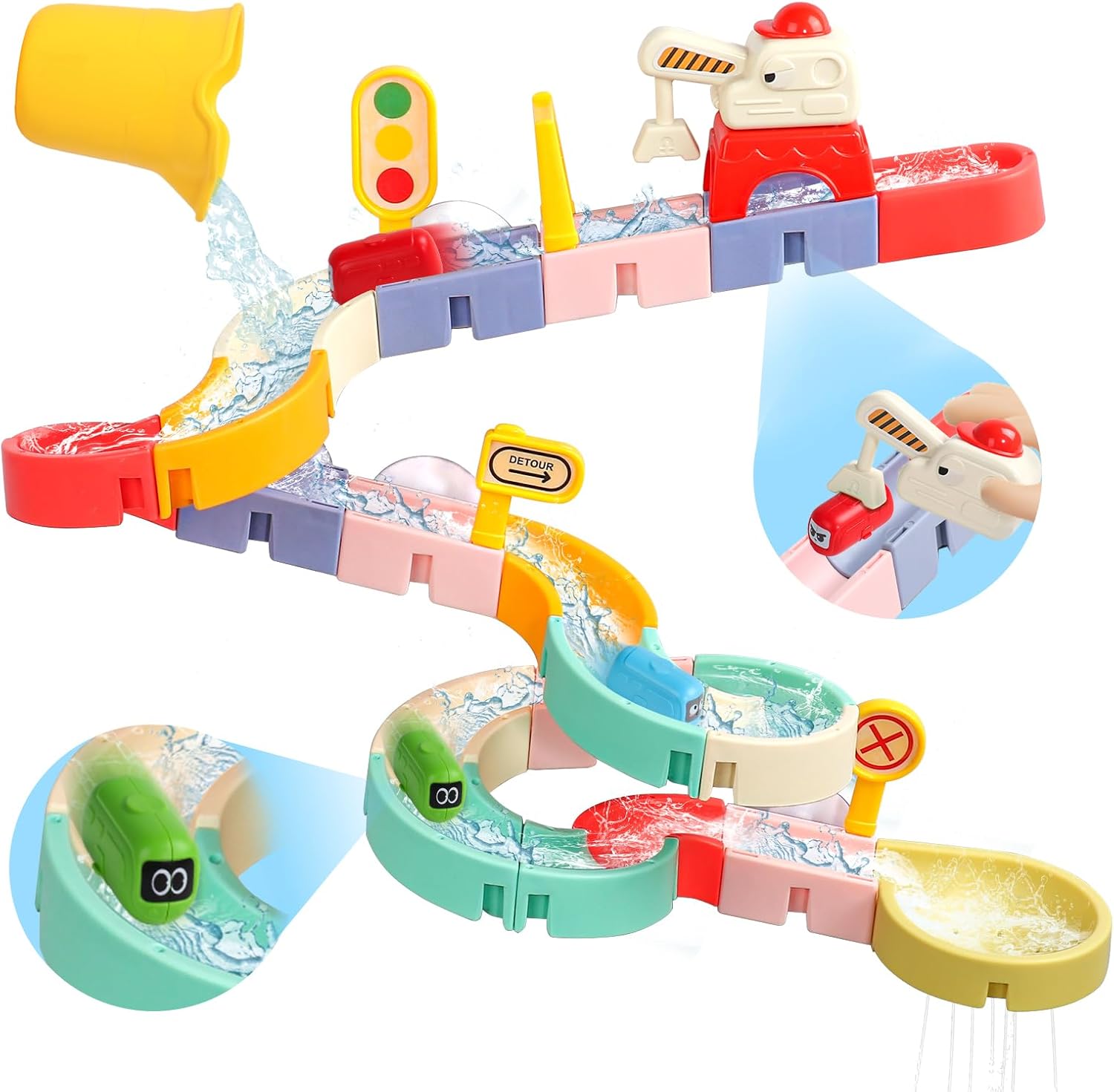 Bath Toys for Kids Ages 4-8 3-5 Toddler Bath Toys City Car Slide Fun DIY Bathtub Shower Birthday Gifts for Kids 2-4 5 6 7 Year Old Boys Girls (38 PCS)