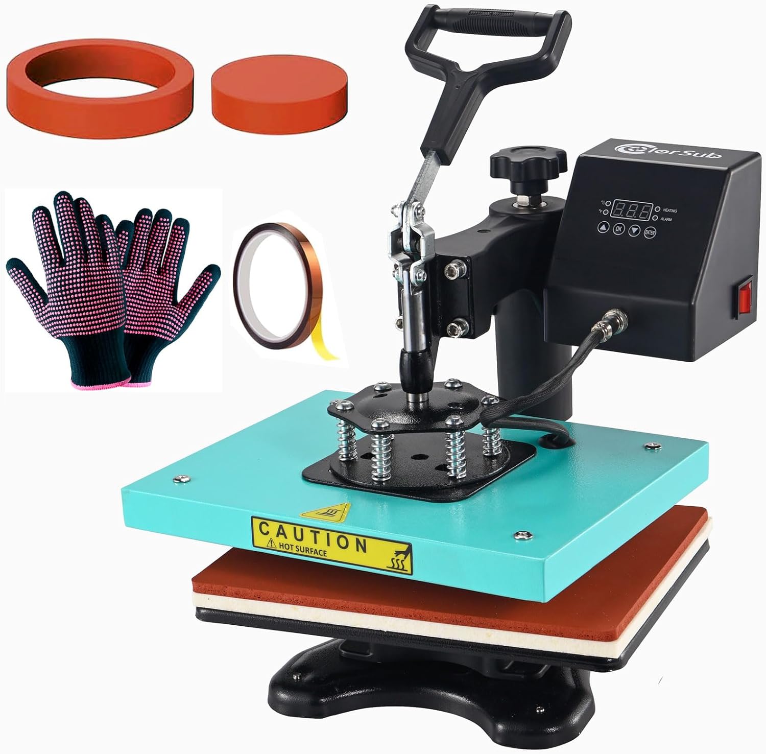 ColorSub 9x12 Inch Heat Press Machine, Professional Swing Away T-Shirt Press Machine for HTV, Sublimation, Heat Transfer Projects Teal