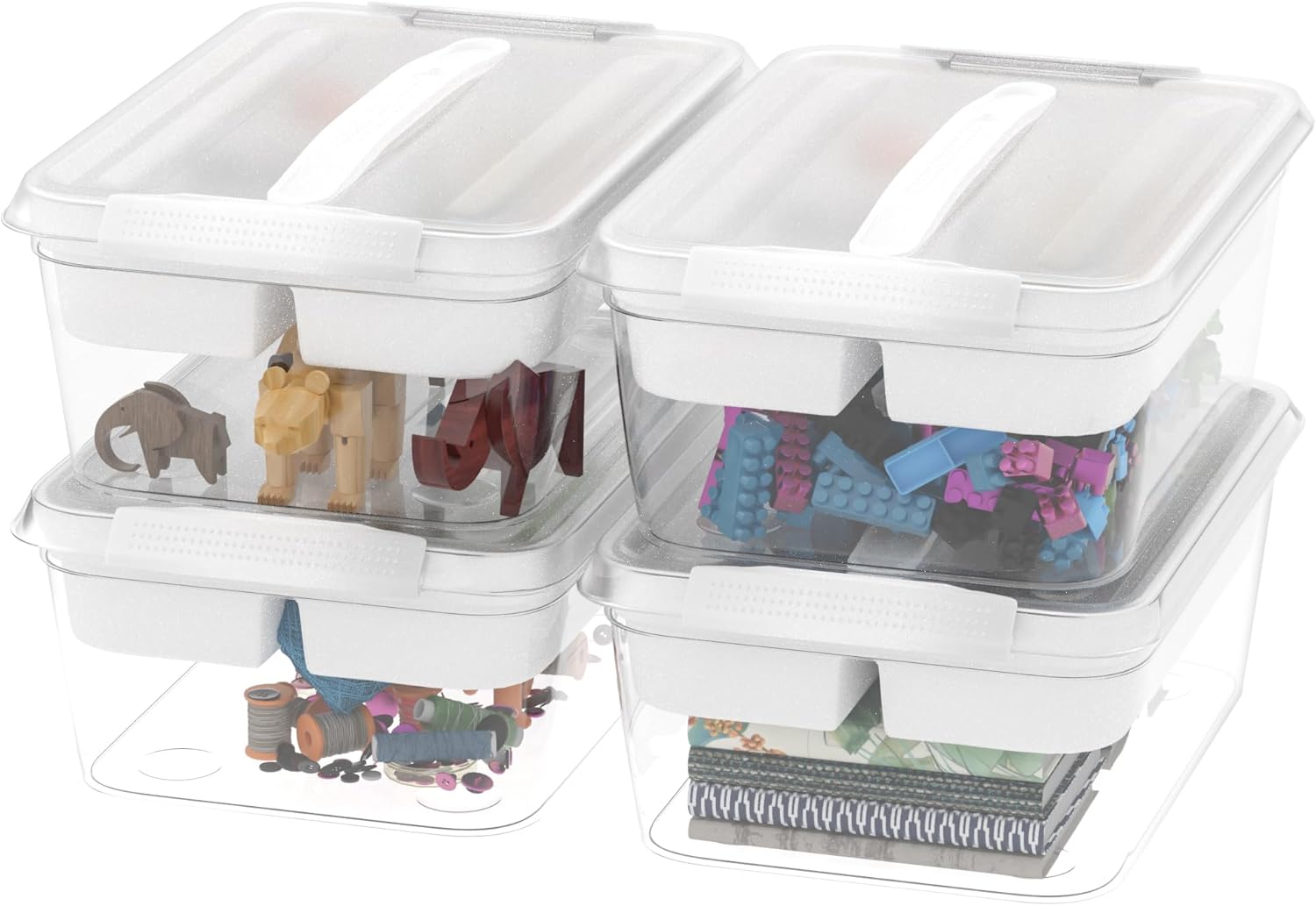4-Pack Craft Storage Box with Removable Tray, 20 QT Clear Plastic Storage Organizer with Lids, White Playdoh Storage Organizers for Toys, Crafts, Tools, Puzzles