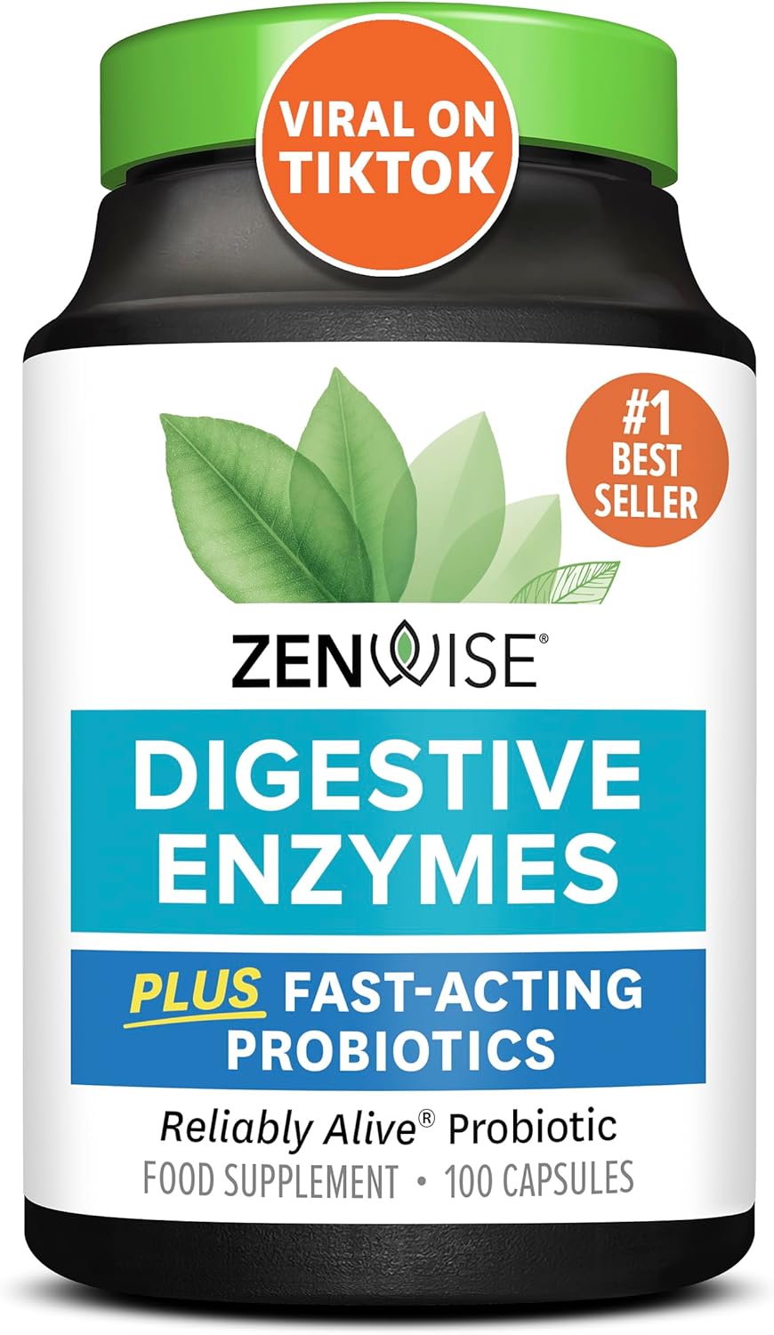 Zenwise Health Digestive Enzymes + Probiotics for Gut Health and Prebiotics Fibre Supplements for Digestion - 100 Count