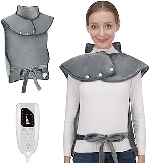 Fast Heating Electric Neck and Shoulder Heating Pad for Back Relief with 6 Heat Setting & 4 Timer, 24"x37" XL Large Size Heated Wrap with Auto Shut Off & Machine Washable,Dark Gray