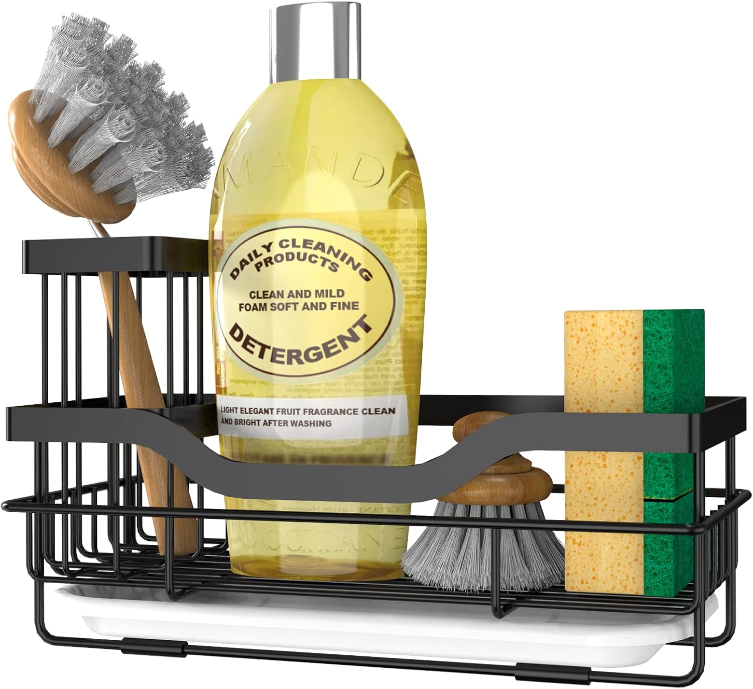 Sponge Holder for Kitchen Caddy Sink Organizer, Multifunctional Rustproof Dish Soap Sponge Caddy for Kitchen Sink Counter with Detachable Brush Holder & Drain Tray - Storage Kitchen & Home Accessories